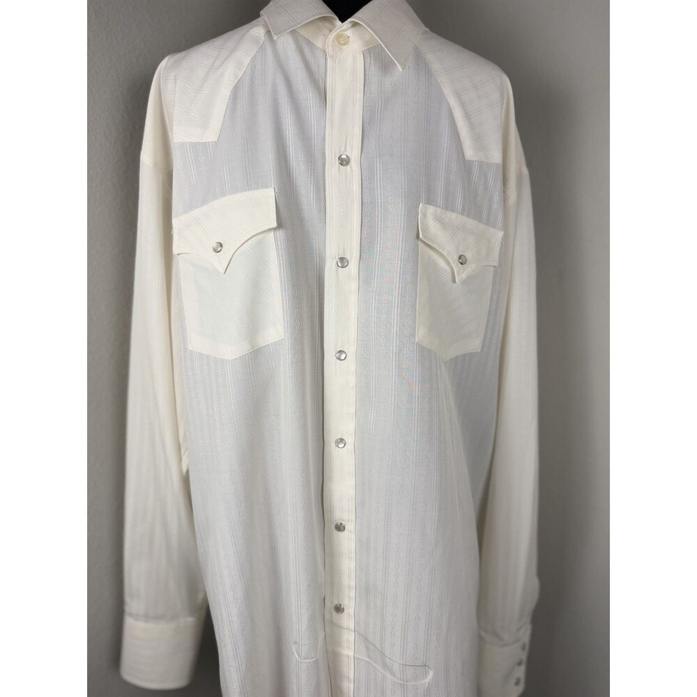 ELY Cattleman Western Pearl Snap Shirt Men’s 16.5 / 36 White Long Sleeve - Picture 2 of 15